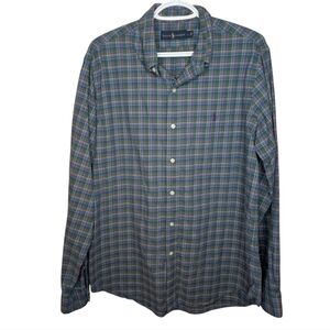 Ralph Lauren Men's Large Blue Green Purple Plaid Button Down Logo Shirt